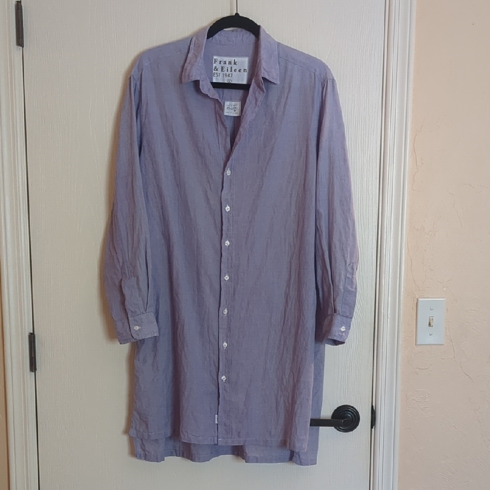 Frank & Eileen Hunter Linen L Purple Button-Up Shirt dress
